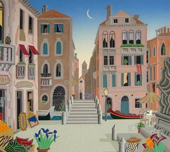 Thomas McKnight "Venice" Signed Serigraph LE: Artist: Thomas McKnight Title: Venice Medium: Serigraph on Paper Limited Edition: CXLV/CC Art Dimensions: 16 H x 18 W x 2 D inches Framed Dimensions: 28 H x 30 W x 2 D i