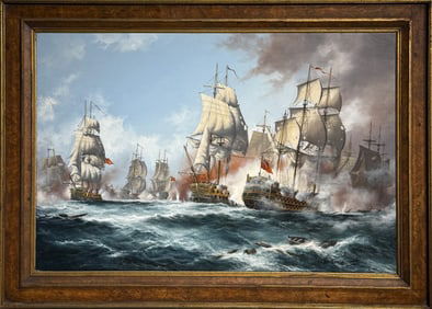 John Bentham Dinsdale "The Battle of Les Saintes" Signed Original Oil