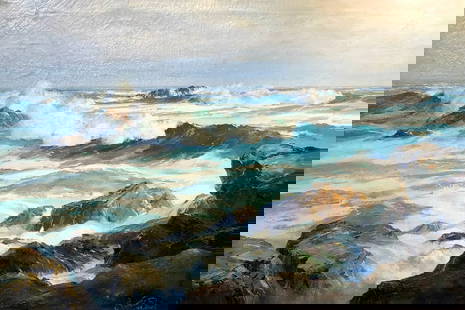 Bennett Bradbury "Pacific Ground Swells" Signed Original Oil: Artist: Bennett Bradbury Title: Pacific Ground Swells Medium: Oil on Canvas Art Dimensions: 26 H x 38 W x 3 D inches Framed Dimensions: 32 H x 44 W x 3 D inches ARTIST B