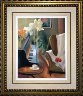 Lee "The Music Room" Signed Serigraph LE 14/195: Artist: Lee Title: The Music Room Medium: Serigraph On Paper Art Dimensions: 33 H x 26 W x 2 D inches Framed Dimensions: 53 H x 46 W x 2 D inches