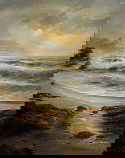 Bob Sanders (Seascape) Signed Original Oil: Artist: Bob Sanders Title: Untitled (Seascape) Medium: Oil on Canvas Art Dimensions: 30 H x 24 W x 1 D inches ARTIST BIO:  Bob Sanders was born in Leeds in 1954 and attende