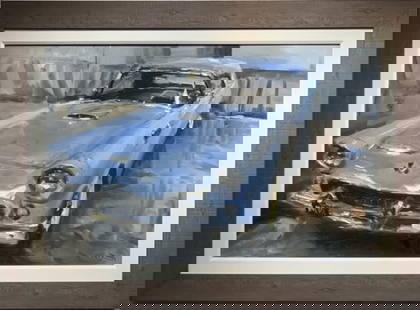 Jorn Fox Impressionist Signed Original Oil on Canvas: Artist: Jorn Fox Title: 57 Power Blue T-Bird Medium: Original Oil on Canvas Art Dimensions: 24 H x 36 W x 2 D inches Framed Dimensions: 33 H x 45 W x 2 D inches ARTIST B