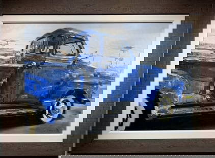 Jorn Fox Impressionist Signed Original Oil on Canvas: Artist: Jorn Fox Title: Vintage Blue Pick-Up Medium: Original Oil on Canvas Art Dimensions: 24 H x 36 W x 2 D inches Framed Dimensions: 33 H x 45 W x 2 D inches ARTIST B