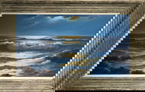Larry Kronquist (Untitled - Seascape) Signed Original Oil: Artist: Larry Kronquist Title: Untitled (Seascape) Medium: Oil on Canvas Art Dimensions: 20 H x 36 W x 3 D inches Framed Dimensions: 29 H x 45 W x 3 D inches