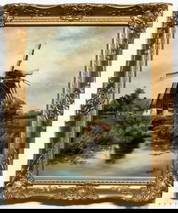 H. Ros (Scenic Dutch Windmill) Signed Original Oil: Artist: H. Ros Title: Unknown (Scenic Dutch Windmill) Medium: Oil on Canvas Art Dimensions: 20 H x 16 W x 2 D inches Framed Dimensions: 25 H x 21 W x 2 D inches