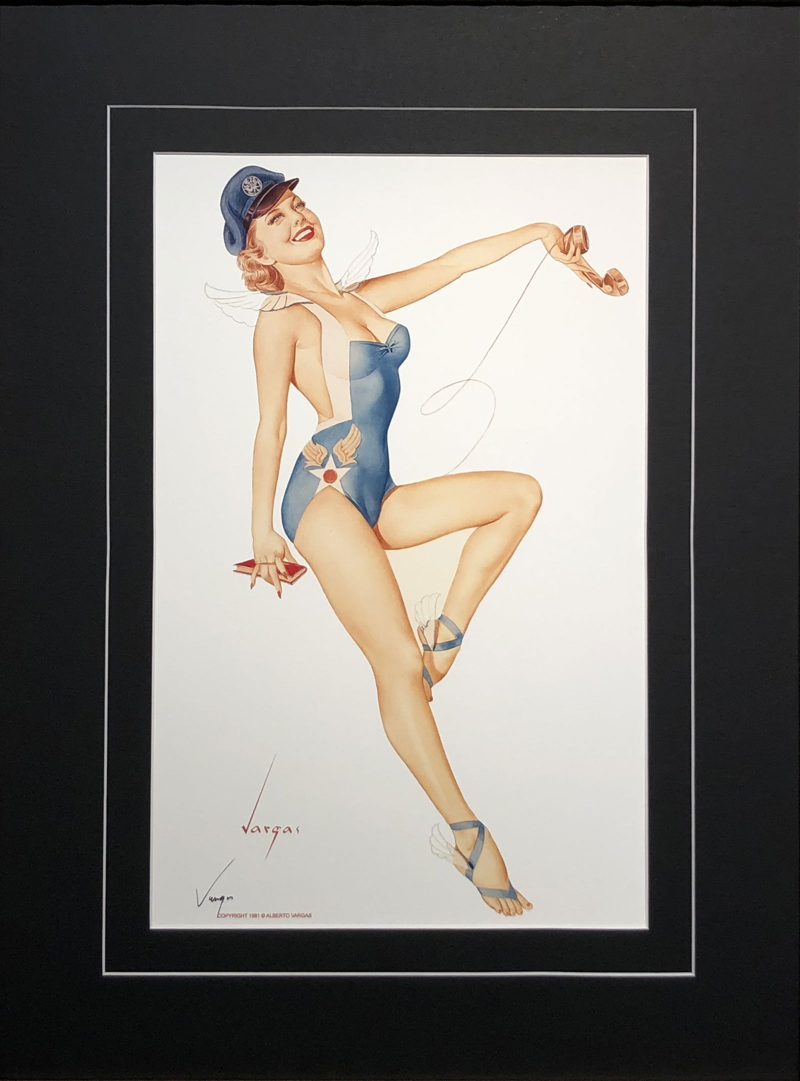 Alberto Vargas "US Air Force Girl, Ace of Diamonds playing card" Hand-Signed Lithograph (1981): Artist: Alberto Vargas Title: US Air Force Girl, Ace of Diamonds playing card Medium: Lithograph on Paper Art Dimensions: 17 H x 11 W x 1 D inches ARTIST BIO: Alberto Varg
