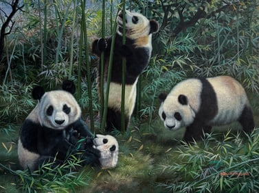Henry Roland (Untitled - Panda Bears) Signed Original Oil