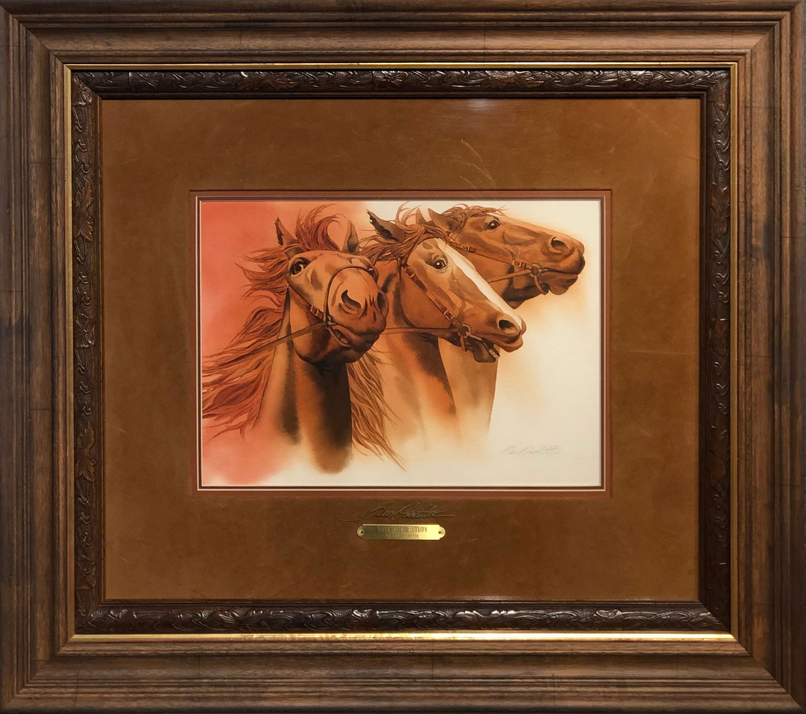 Bev Doolittle "Watercolor Study (3 Horses)" Double Signed Original Watercolor: Artist: Bev Doolittle Title: Bev Doolittle "Watercolor Study (3 Horses)" Double Signed Original Watercolor Medium: Watercolor on Paper Limited Edit