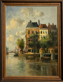 Unknown Artist (European Town On A River) Signed Original Oil