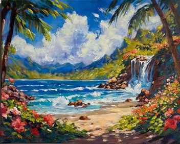 David Lloyd Glover "Hawaiian Paradise Cove" Signed Original Acrylic on Canvas