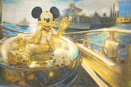 Rafi Ger "Gilded Soak: Mickey in the Golden Hot Tub" Signed Mixed Media