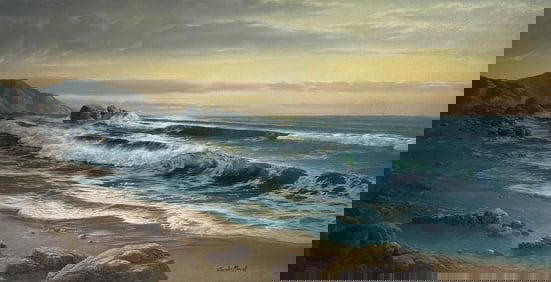 Stephen Mirich "The Sun Rises On A Rocky Coast" Signed Original Oil