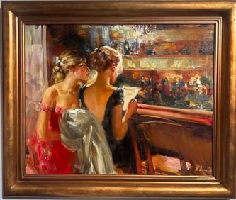 Vladimir Ezhakov (B. Ehlakob) "At the Theatre" Signed Original Oil on Canvas