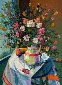 Alberto Ruiz-Vela (Floral) Still Life Floral Bouquet Signed Original Oil on Canvas