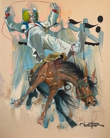 Chuck Oberstein "Harpo The Clown" (Rodeo Circus Clown) Signed Original Oil