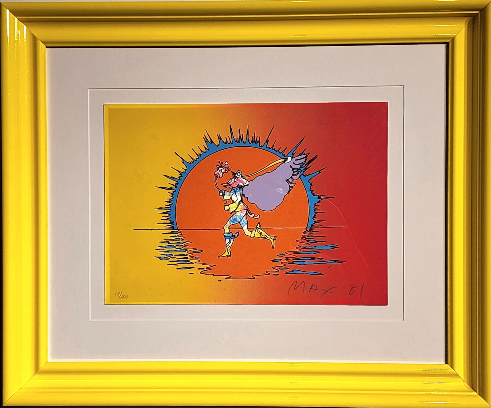 Peter Max "If Series: Runner" Signed Serigraph LE: Artist: Peter Max Title: Peter Max "If Series: Runner" Signed Serigraph LE Medium: Serigraph on Paper Limited Edition: 17/200 Art Dimensions: 20.0 x 24.0 x 2.0 inch ARTIST BIO: Peter Ma