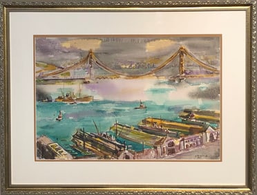 Lee Marion Splivalo (Oakland Bridge) Signed Original Watercolor