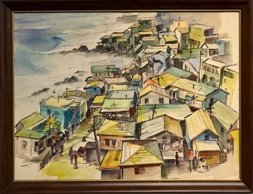 E. Sullivan (Impressionist - Seaside Town) Signed Original Watercolor