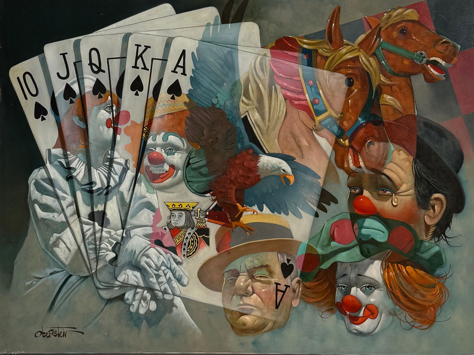 Chuck Oberstein (Untitled - Clowns Gambling) Signed Original Oil (1 of 7)