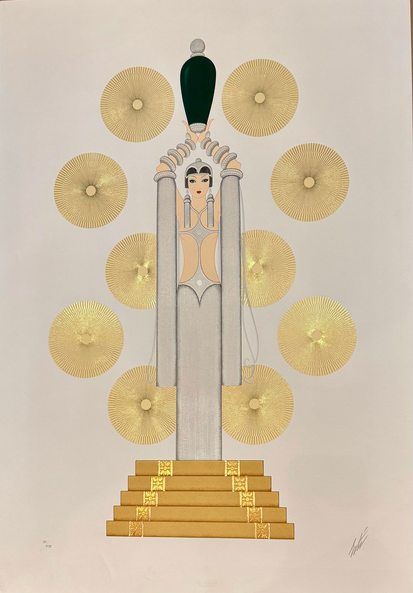 ERTE "Emerald Vase" Signed Serigraph LE: Artist: ERTE Title: ERTE "Emerald Vase" Signed Serigraph LE Medium: Serigraph on Paper Limited Edition: 35/275 Art Dimensions: 41.0 x 29.0 x 1.0 inch ARTIST BIO: Romain Erte was born Ro