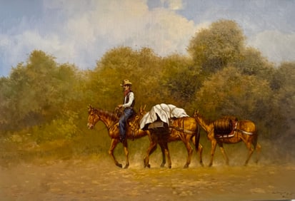 Lex Gonzalez (Western Style - Cowboy w/Horses) Signed Original Oil