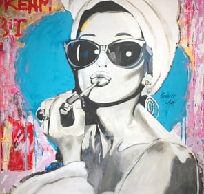 Yasemen Asad (Audrey Hepburn) Signed Original Mixed Media