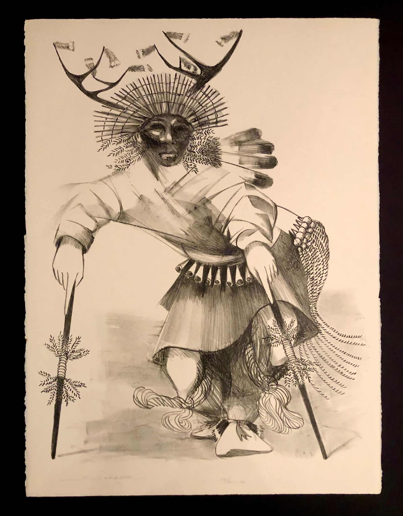 Patrick Swazo Hinds "Deer Dancer" Signed Original Stone Litho LE (1972) (1 of 5)