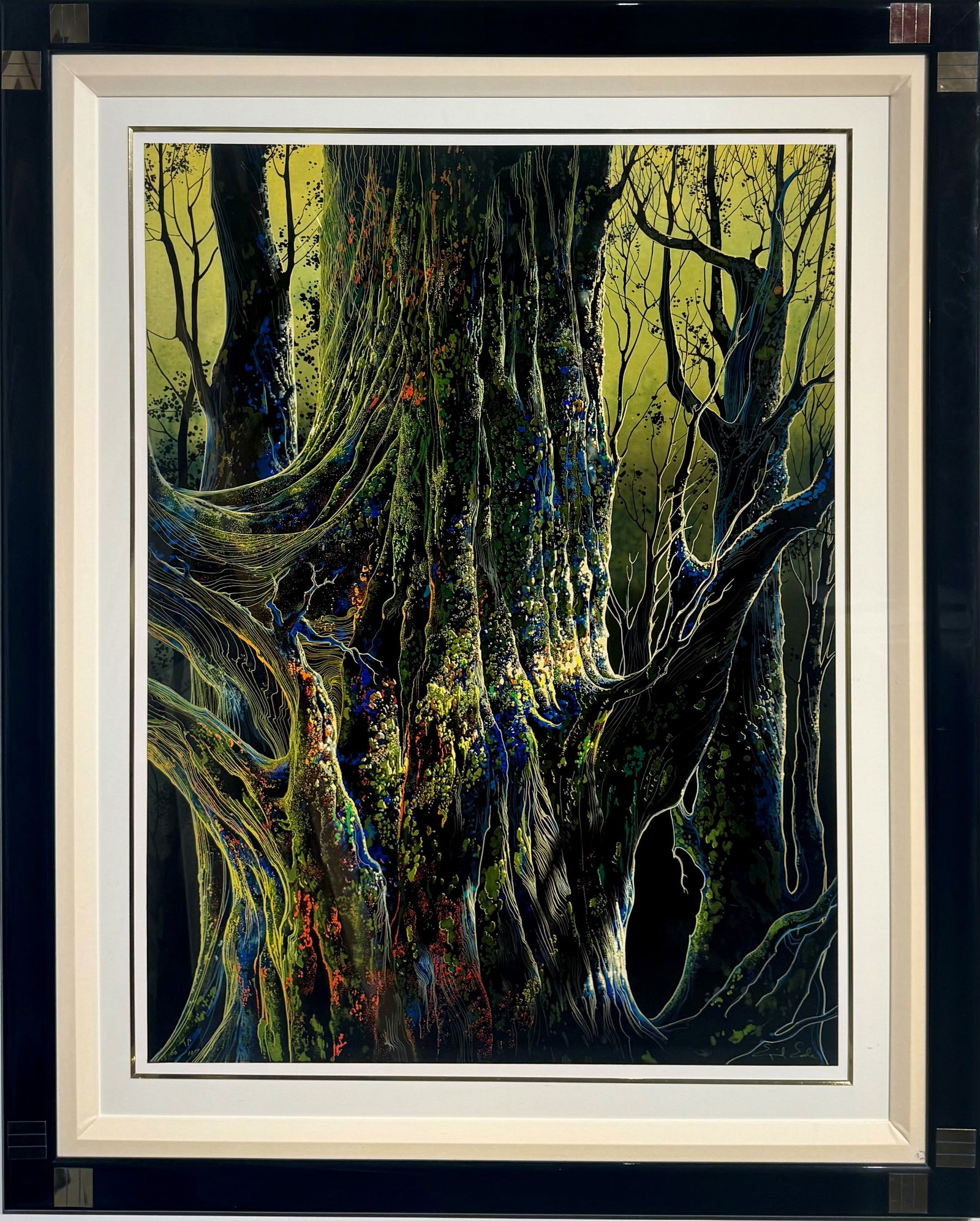 Eyvind Earle "Magical Clearing" Signed Limited Edition Serigraph: Artist: Eyvind Earle Title: Eyvind Earle "Magical Clearing" Signed Limited Edition Serigraph Medium: Serigraph Limited Edition: 60/107 Art Dimensions: 42.0 x 52.0 inch ARTIST BIO: A des