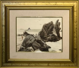 Charles Kinghan "Day at the Beach - Corona Del Mar" (1940) Signed Original Watercolor
