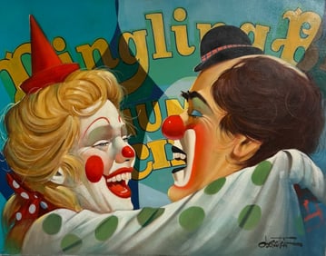 Chuck Oberstein "Laughing Couple" Signed Original Oil on Canvas