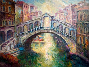 Manfred Kuhnert "Rialto Bridge" Signed Original Oil