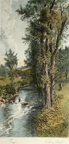 Geo McCord & A. Drescher "A Stony Brook" Hand Colored Etching