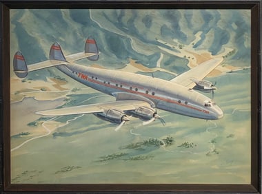 Wayne La Com (TWA Airplane - Lockheed Model 049) Signed Original Watercolor