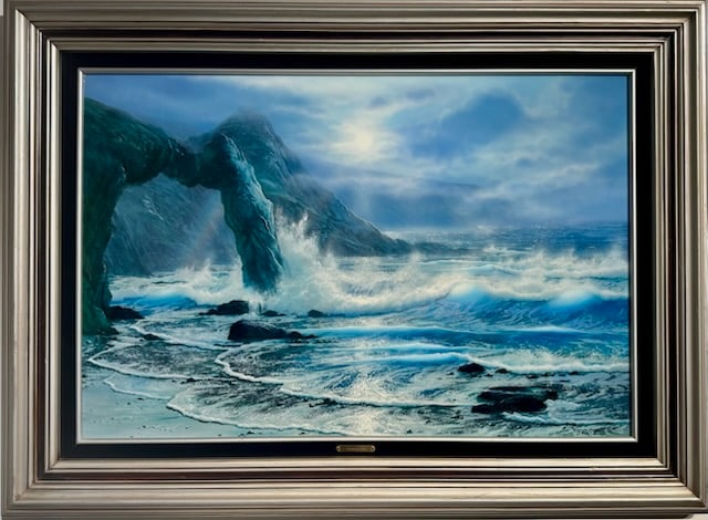 Raymond Howell "Rainbow Arch Blue" Signed Original Oil on Masonite: Artist: Raymond Page Title: Raymond Howell "Rainbow Arch Blue" Signed Original Oil on Masonite Medium: Oil on Masonite Limited Edition: Art Dimensions: 34.0 x 45.0 x 2.5 inch ARTIST BIO:</