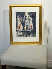 George James "Night Fishing" Signed Original Watercolor (Newport Beach 1957)