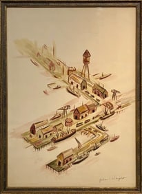 Julian Chapman Wright (Impressionist - Shipping Dock) Signed Original Watercolor