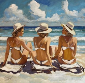 Yasemen Asad "Girl's Day At The Beach" Signed Original Mixed Media