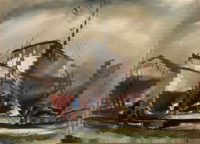 Harold Groom "Monteray Boat Works" Signed Watercolor