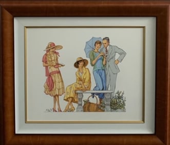 Marv Brehm "Garden Party" Original Gouache Signed