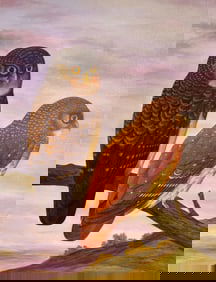 H. Kimbel, "Owls - New Britain Hawk Owl", Signed Original Acrylic on Canvas