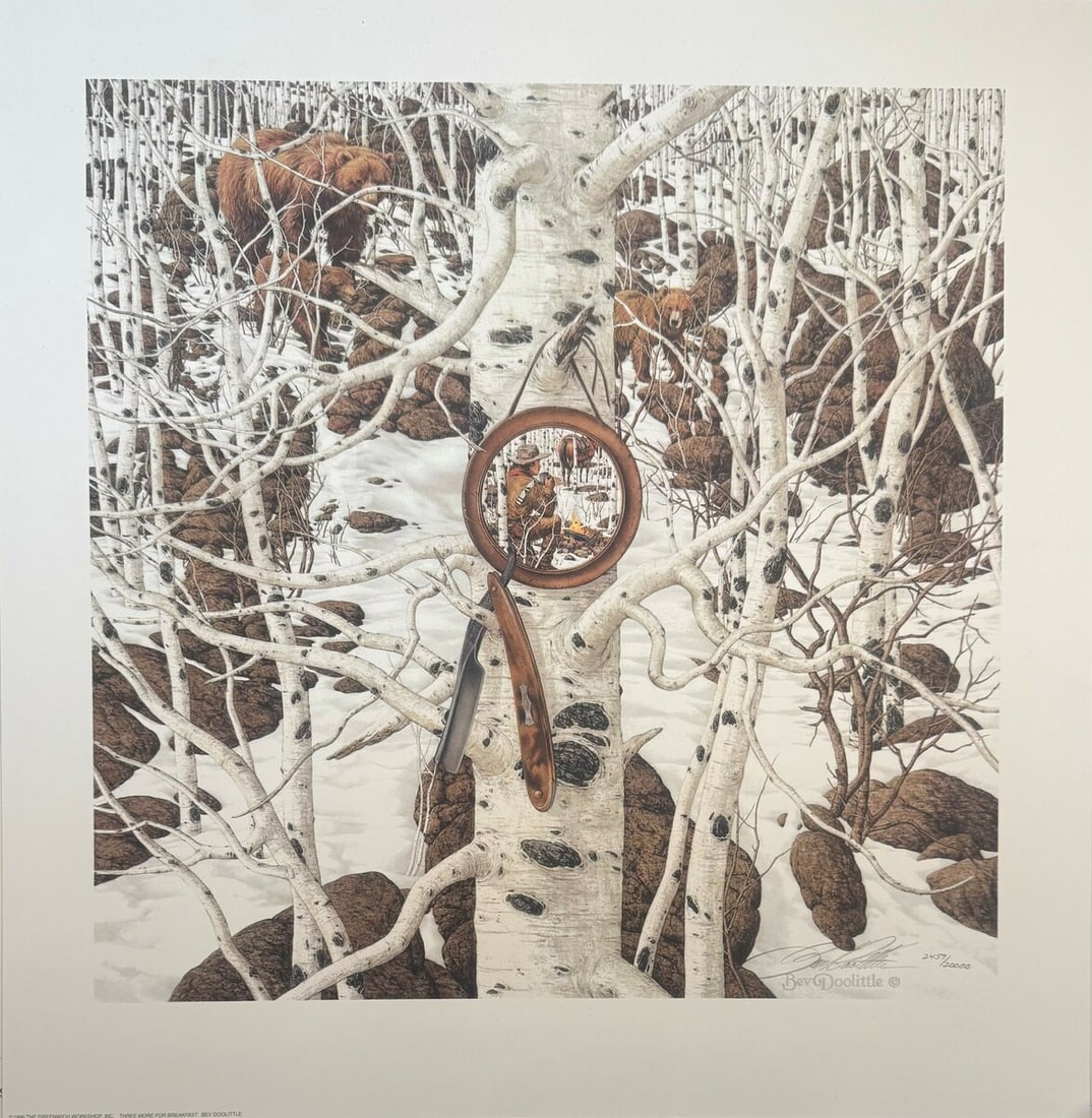 Bev Doolittle (Three More for Breakfast) Limited Edition Signed Print: Artist: Bev Doolittle Title: Bev Doolittle (Three More for Breakfast) Limited Edition Signed Print Medium: Limited Edition Print Limited Edition: 2457 Art Dimensions: 14.25 x 15.5 x 0.0 inch <