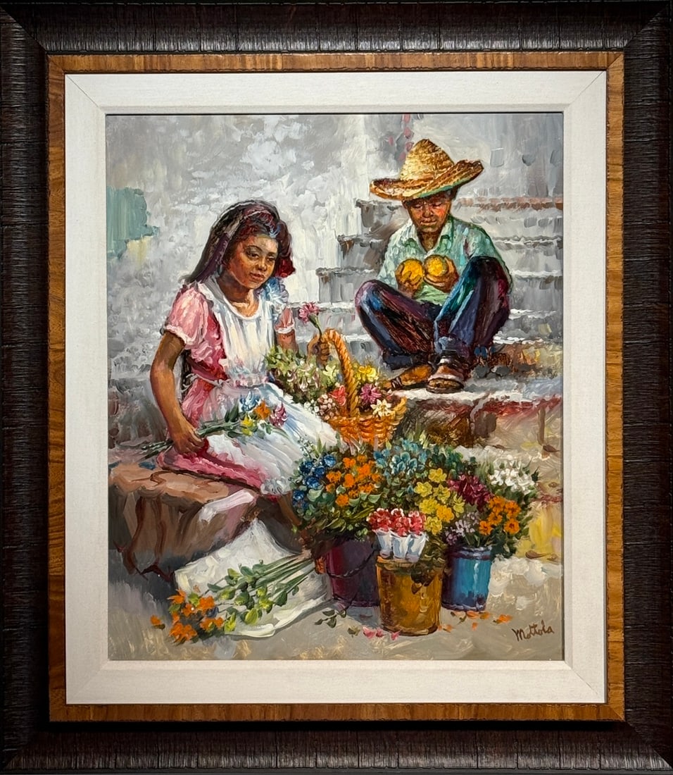 Filastro Mottola (Signed) " The Flower Vendors, Original Painting on Canvas: Artist: Filastro Mottola Title: Filastro Mottola (Signed) " The Flower Vendors, Original Painting on Canvas Medium: Original On Canvas Limited Edition: Art Dimensions: 30.0 x 34.0 inch ART