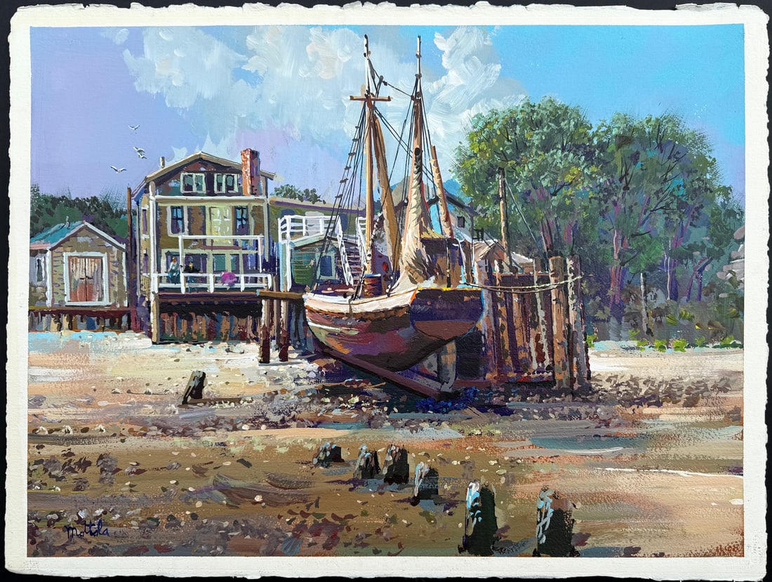 Filastro Mottola "Dry Dock Massachusetts" Signed Original Acrylic: Artist: Filastro Mottola Title: Filastro Mottola "Dry Dock Massachusetts" Signed Original Acrylic Medium: Acrylic on Arches Paper Limited Edition: Art Dimensions: 23.0 x 31.0 x 1.0 inch ARTIST