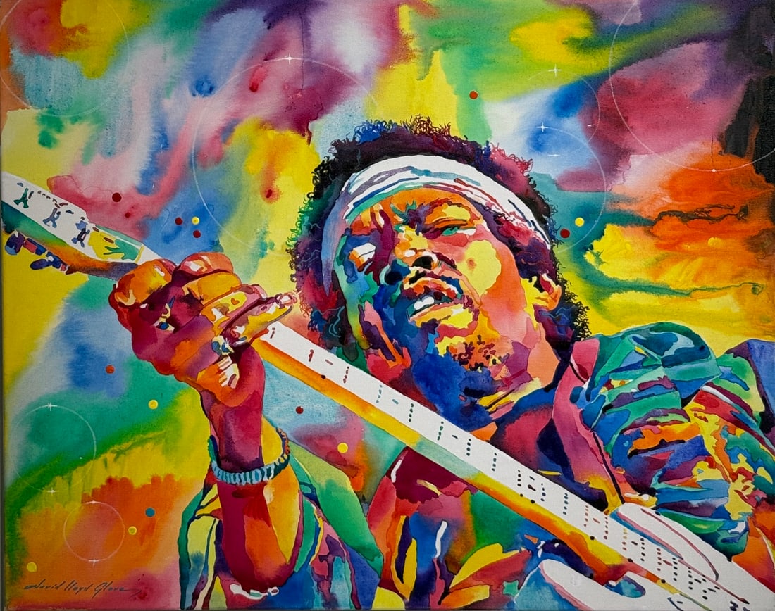 David Lloyd Glover "Jimi Hendrix Electric" Signed Original Liquid Acrylic: Artist: David Lloyd Glover Title: David Lloyd Glover "Jimi Hendrix Electric" Signed Original Liquid Acrylic Medium: Liquid Acrylic on Canvas Limited Edition: Art Dimensions: 24.0 x 30.0 x 1.0 inch