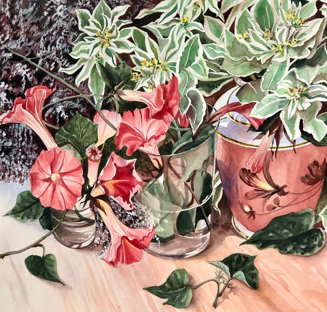 Yuko Blake (Untitled - Floral) Signed Original Watercolor - 4