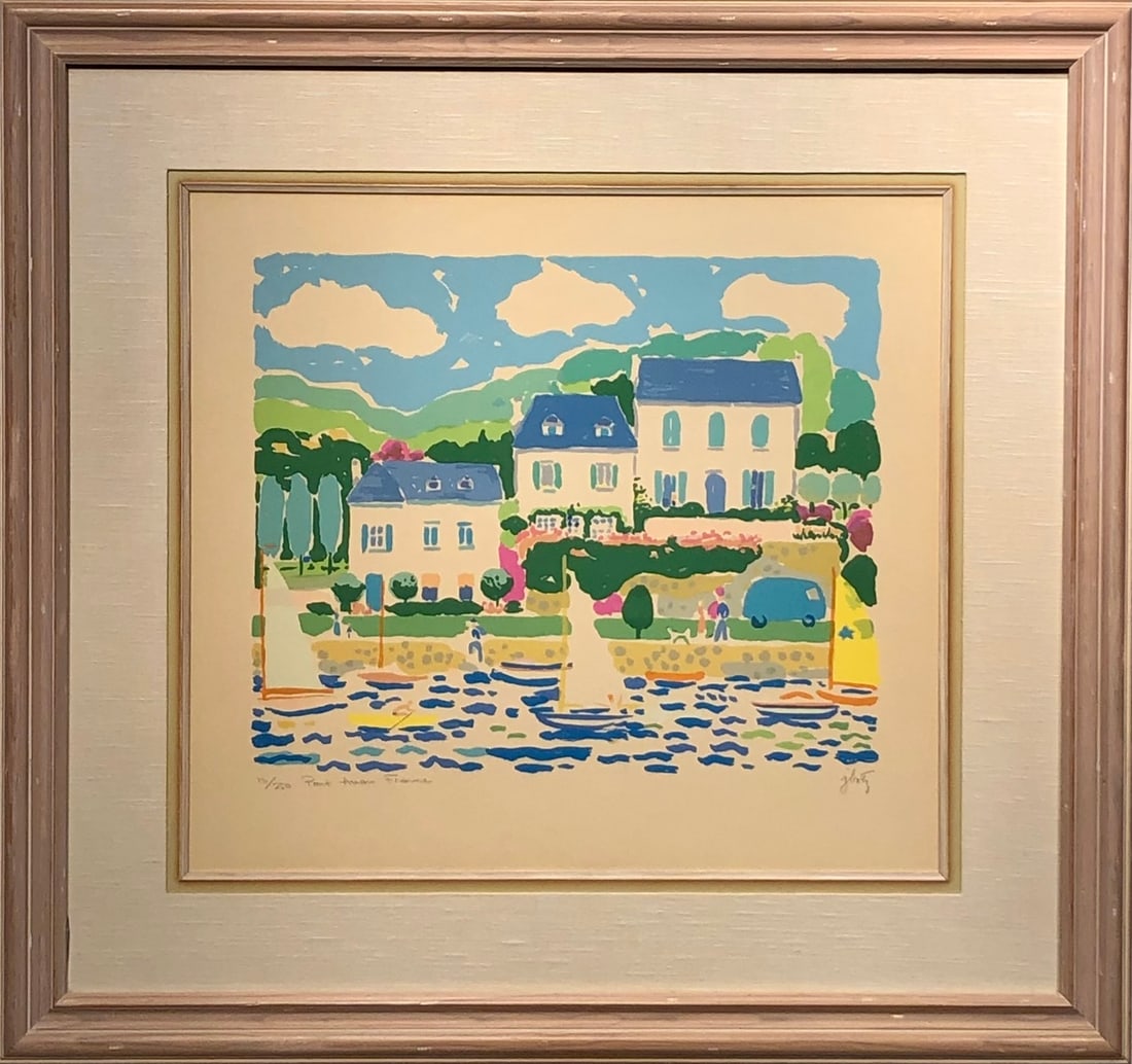 John Bolz "Port Aven, France" Signed Serigraph LE: Artist: John Botz Title: John Bolz "Port Aven, France" Signed Serigraph LE Medium: Serigraph on Paper Limited Edition: 171/250 Art Dimensions: 31.0 x 33.0 x 2.0 inch ARTIST BIO: Source: