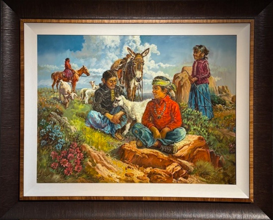 Filastro Mottola (Signed) - Untitled Southwestern Family Scene, Original Oil on Canvas, 30 x 40 in: Artist: Filastro Mottola Title: Filastro Mottola (Signed) - Untitled Southwestern Family Scene, Original Oil on Canvas, 30 x 40 in Medium: Original Oil on Canvas Limited Edition: Art Dimensions: