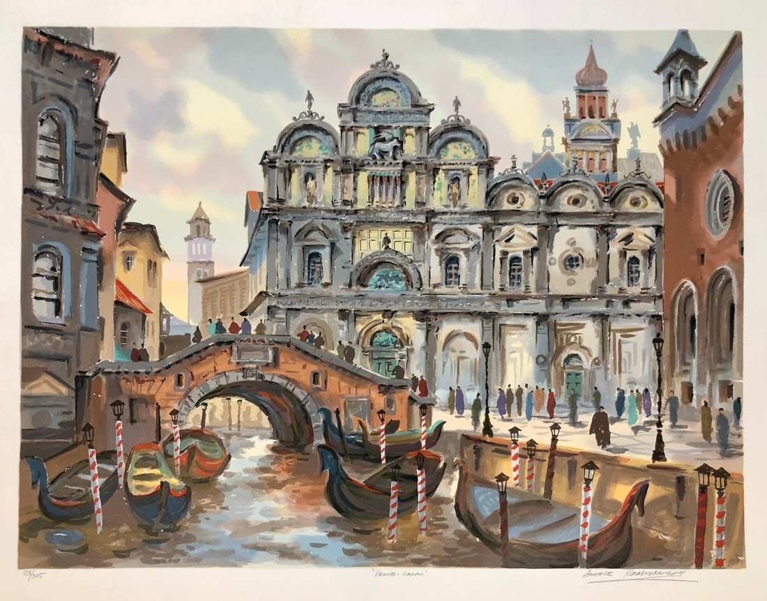 Anatole Krasnyansky "Venice Canal" Signed Serigraph: Artist: Anatole Krasnyansky Title: Anatole Krasnyansky "Venice Canal" Signed Serigraph Medium: Serigraph On Paper Limited Edition: 123/375 Art Dimensions: 24.0 x 31.0 x 1.0 inch ARTIST BIO: Anatole