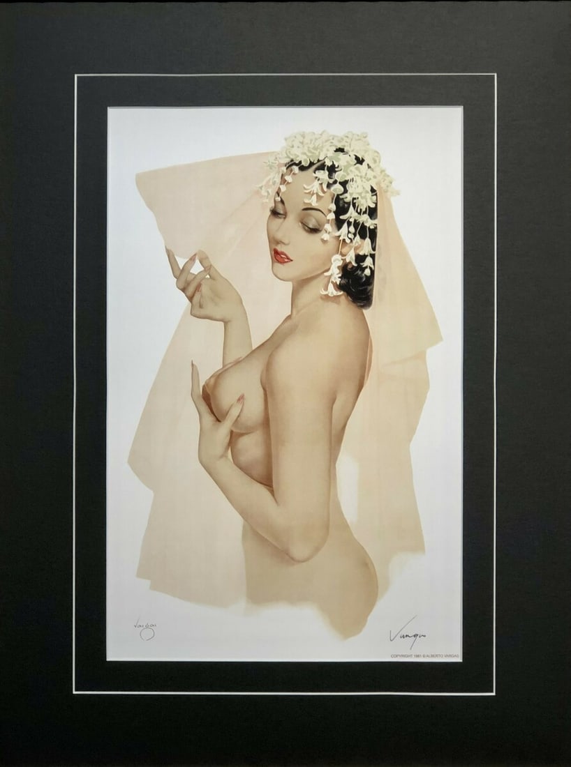 Alberto Vargas "Vargas Girl in Wedding Veil" Hand-Signed Lithograph (1981): Artist: Alberto Vargas Title: Alberto Vargas "Vargas Girl in Wedding Veil" Hand-Signed Lithograph (1981) Medium: Lithograph on Paper Limited Edition: Art Dimensions: 17.0 x 11.0 x 1.0 inch