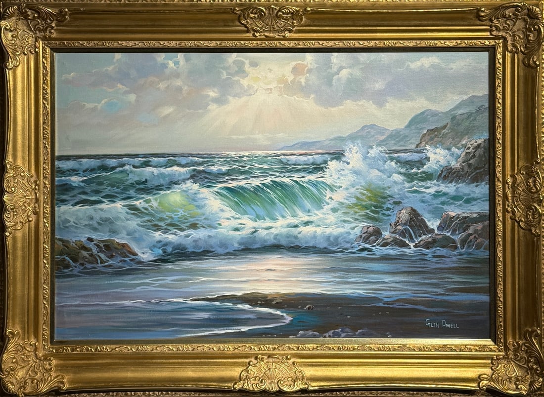Glen Powell "The Breakers" Signed Original Oil: Artist: Glen Powell Title: Glen Powell "The Breakers" Signed Original Oil Medium: Oil on Canvas Limited Edition: Art Dimensions: 33.0 x 45.0 x 4.0 inch ARTIST BIO: Source: w